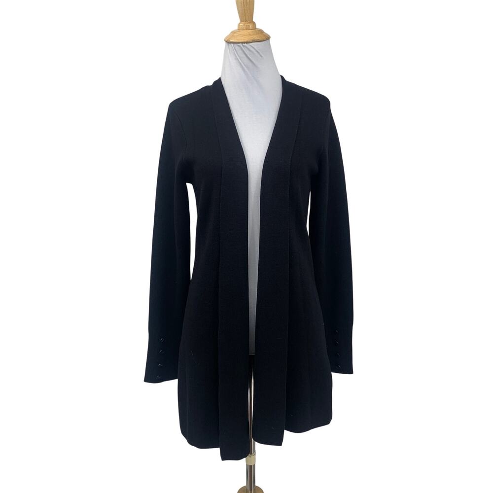 Cyrus Cardigan Womens 8 Black Open Front Button Cuffs Long Sleeve Knit Longline